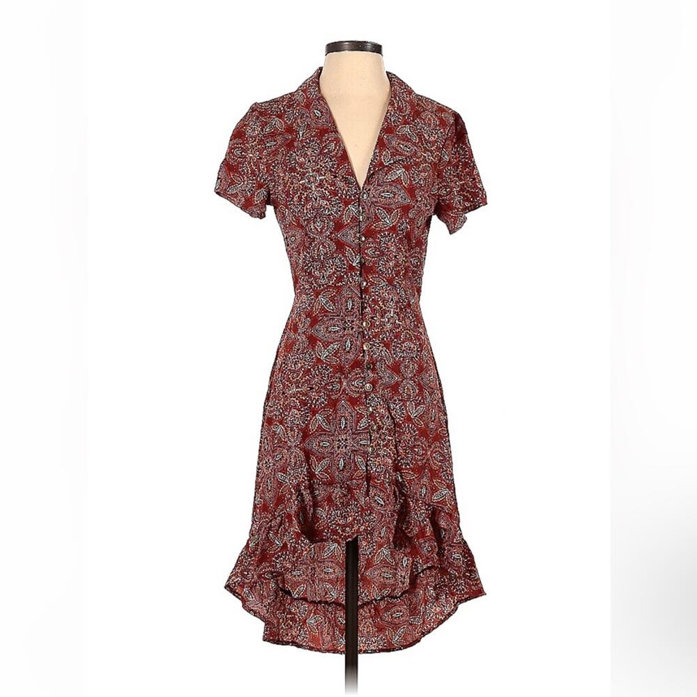 Ivory Love button down hi low ruffle hem hippie‎ dress, size small
